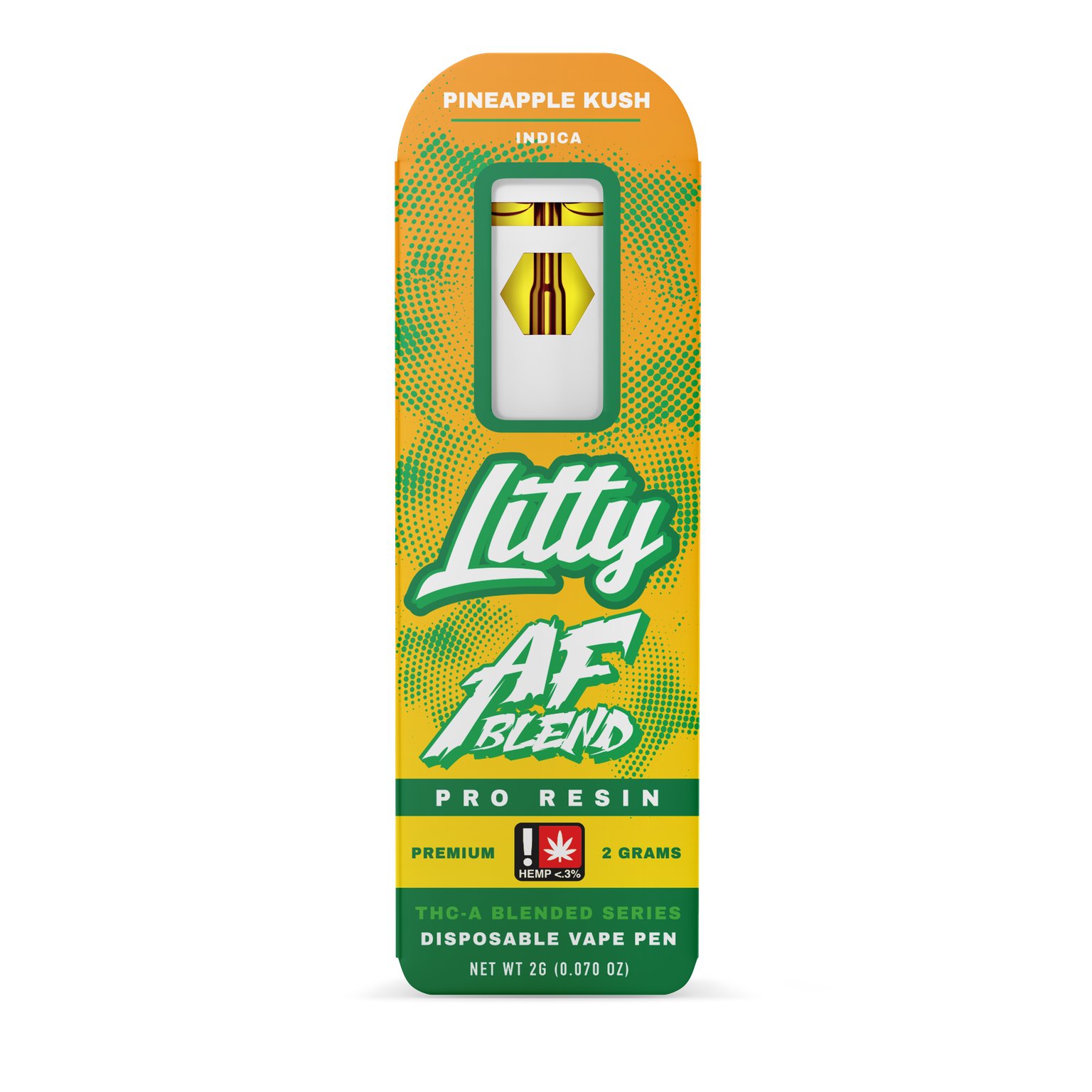 Litty - THCA - AF PRO RESIN - Pineapple Kush - Indica - 2G - Disposable